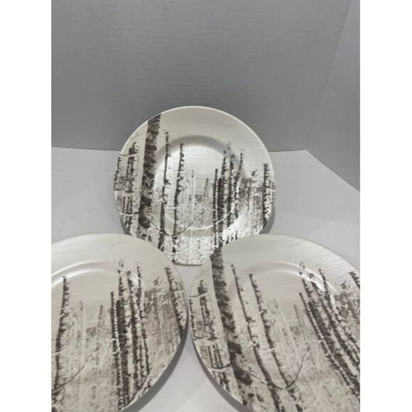 Set Of 3 Better Homes & Gardens Forest Scene 11" Dinner Plates Porcelain White & - Picture 9 of 9